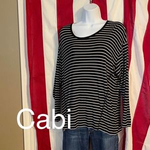 Cabi XS Women's Long Sleeve Lightweight Black & White Stripe Pullover Sweater